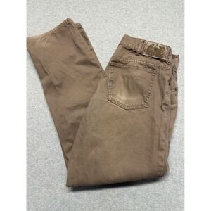 Cabelas Mens Brown Canvas Work Pants Straight Leg Rugged Outdoor 34x32